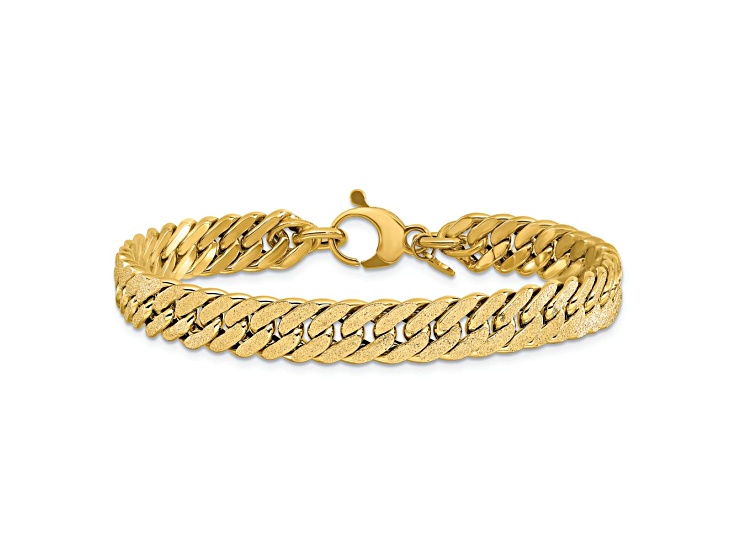 14k Yellow Gold Polished and Satin 8mm Reversible Fancy Curb Link Bracelet