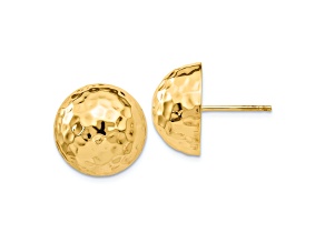 14k Yellow Gold 15mm Hammered Half Ball Stud Earrings