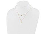 14K Yellow Gold Polished 2-Strand Diamond-cut Cross and Heart with 2-inch Extension Necklace