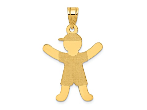 14k Yellow Gold Polished and Satin Boy with Hat Charm Pendant