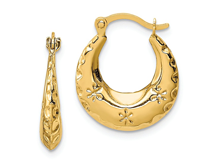14k Yellow Gold Textured 5/8" Stamped Hoop Earrings