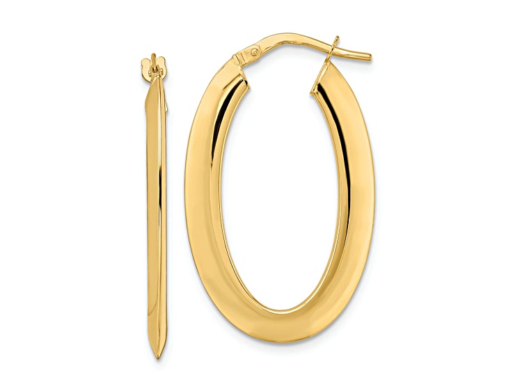 14k Yellow Gold Polished 1 5/16" Oval Hoop Earrings