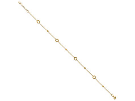 14K Yellow Gold Polished and Diamond-cut 10-inch Plus 1-inch Extension Anklet