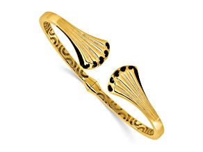 14k Yellow Gold with Black Enamel Polished and Textured Fancy Hinged Cuff Bangle