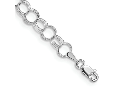 Rhodium Over 14k White Gold 6mm Triple Link Charm Bracelet