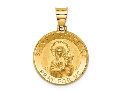 14K Yellow Gold Polished/Satin St. Catherine Hollow Medal Pendant