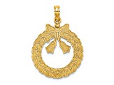 14k Yellow Gold Satin and Polished Christmas Wreath Pendant