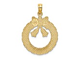 14k Yellow Gold Satin and Polished Christmas Wreath Pendant