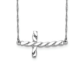 Rhodium Over 14K White Gold Polished Twisted Sideways Cross 17-inch Necklace