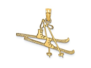 14k Yellow Gold Polished and Textured Snow Skis, Boot and Pole Charm