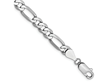 Rhodium Over 14k White Gold 5.5mm Flat Figaro Chain Bracelet