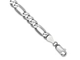 Rhodium Over 14k White Gold 5.5mm Flat Figaro Chain Bracelet