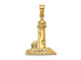 14k Yellow Gold Polished and Textured Lighthouse Pendant