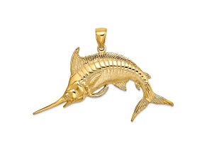 14k Yellow Gold Polished and Satin Blue Marlin Pendant