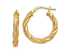 14k Yellow Gold Twisted Textured 13/16" Hoop Earrings