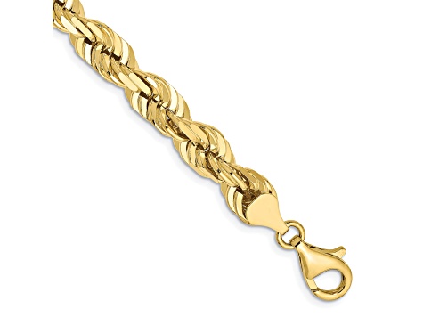 10k Yellow Gold 7mm Diamond-Cut Rope Link Bracelet