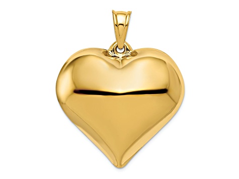 14k Yellow Gold 3D Polished Large Puffed Heart Pendant