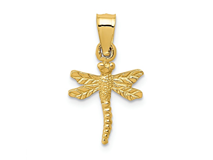 14k Yellow Gold Textured Dragonfly Pendant
