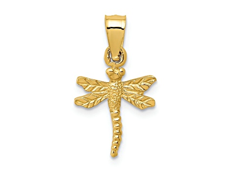 14k Yellow Gold Textured Dragonfly Pendant