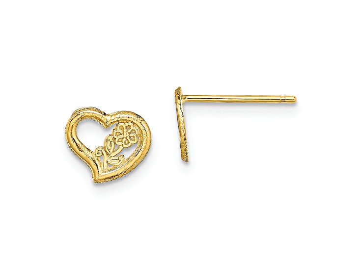 14k Yellow Gold 8mm Open Heart Flower Stud Earrings