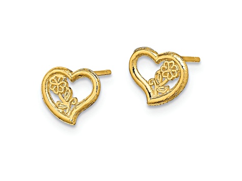 14k Yellow Gold 8mm Open Heart Flower Stud Earrings