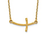 14K Yellow Gold Small Sideways Curved Twist Cross Necklace