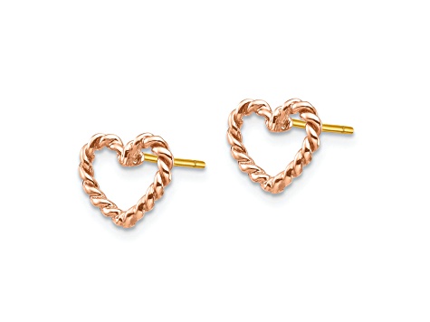 14K Rose Gold Polished Twisted Heart Post Earrings