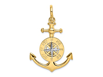 Picture of 14K Yellow Gold and 14k White Gold 3D Anchor with Compass and Needle Charm