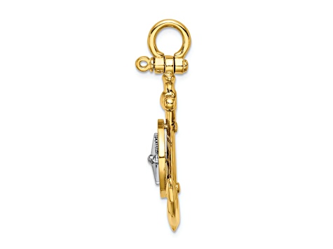 14K Yellow Gold and 14k White Gold 3D Anchor with Compass and Needle Charm