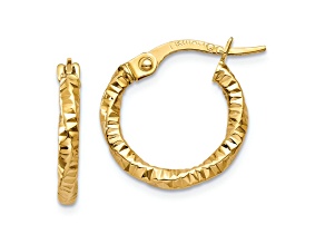14k Yellow Gold Polished and Textured 9/16" Twisted Hoop Earrings