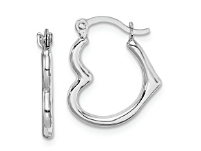 Rhodium Over 10k White Gold 5/8" Heart Shaped Hoop Earrings