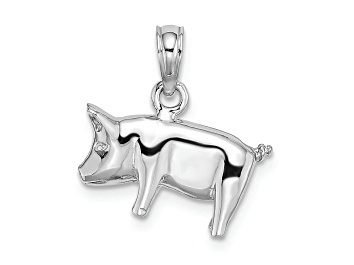 Picture of Rhodium Over 14k White Gold 2D Polished Pig with Curly Tail Charm