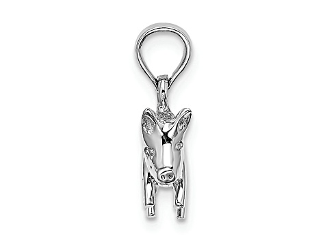 Rhodium Over 14k White Gold 2D Polished Pig with Curly Tail Charm
