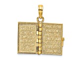 14k Yellow Gold 3D Textured Moveable Pages Hinged Holy Bible with Lords Prayer Pendant