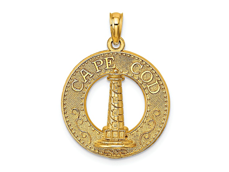 14k Yellow Gold Textured CAPE COD Lighthouse Charm