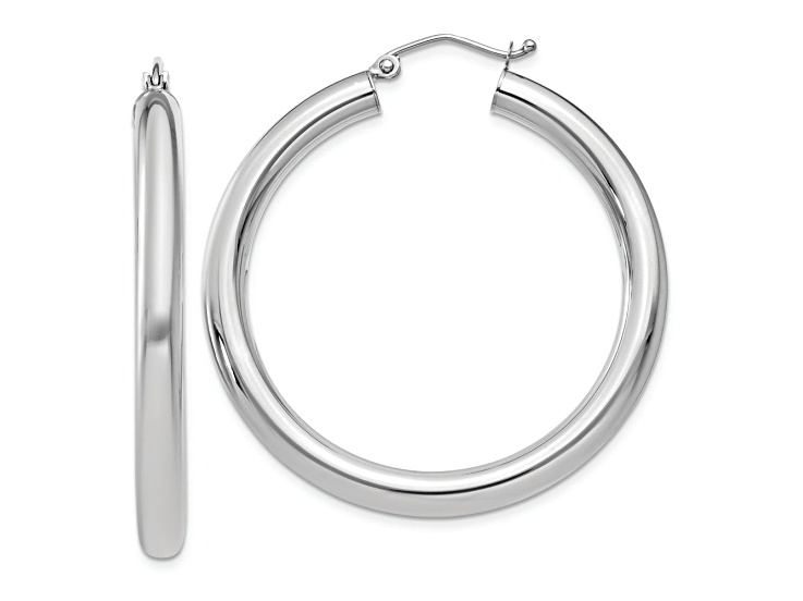 Rhodium Over 10k White Gold Polished 1 9/16" Tube Hoop Earrings
