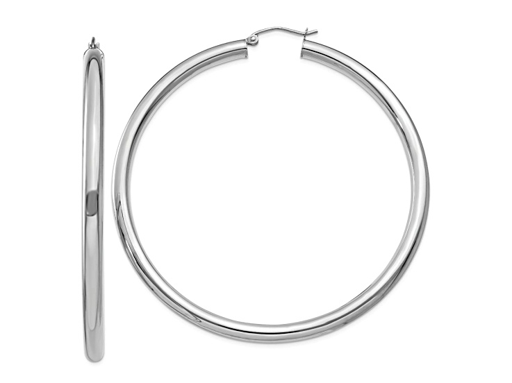 Rhodium Over 14k White Gold 2 9/16" Polished Tube Hoop Earrings
