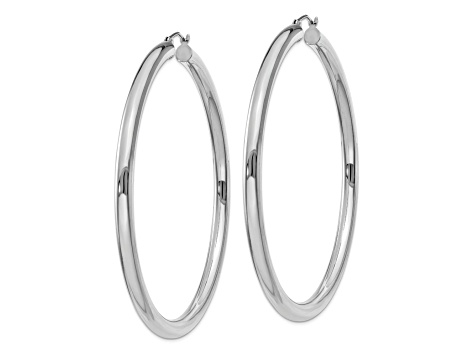 Rhodium Over 14k White Gold 2 9/16" Polished Tube Hoop Earrings