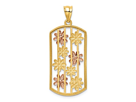 14k Yellow Gold and 14k Rose Gold with Rhodium Over 14k Yellow Gold Framed Daisy Pendant