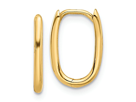 14k Yellow Gold 1/2" Polished Oval Hinged Hoop Earrings