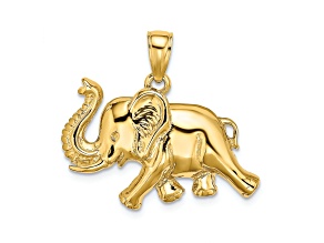 14k Yellow Gold 2D Textured Elephant Running with Raised Trunk Charm