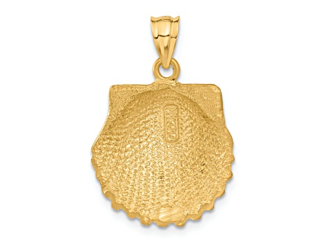 14k Yellow Gold Diamond-Cut, Textured and Brushed Seashell Pendant