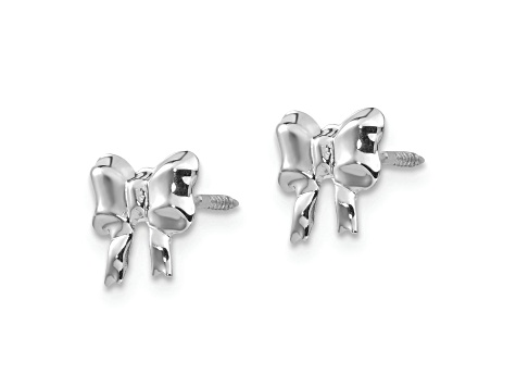 Rhodium Over 14k White Gold Bow Screwback Post Earrings