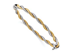14K Two-tone Gold Textured 4mm Hinged Bangle