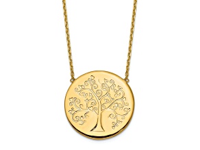 14k Yellow Gold Polished Tree of Life Pendant Cable Link 18 Inch Necklace