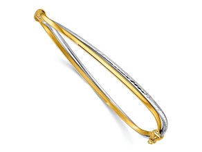 14K Two-tone Gold Polished and Diamond-Cut 4mm Twisted Hinged Bangle