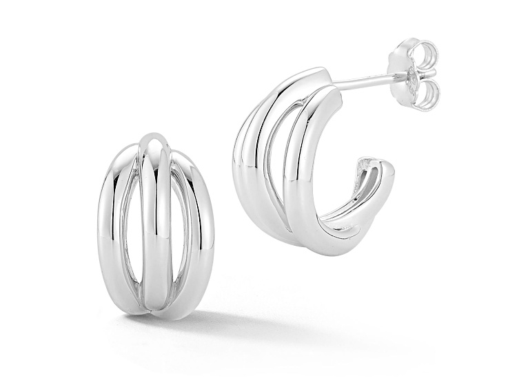 Rachel Zoe Rhodium Over Sterling Silver Polished Triple Hoop Earrings