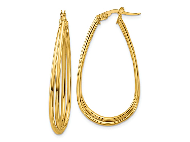 10k Yellow Gold 1 1/2 inch Polished Twist Teardrop Hoop Earrings