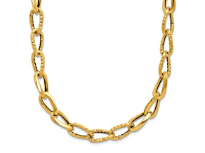 14k Yellow Gold 6.7mm Polished and Diamond-Cut Fancy Open Link 22 Inch Chain