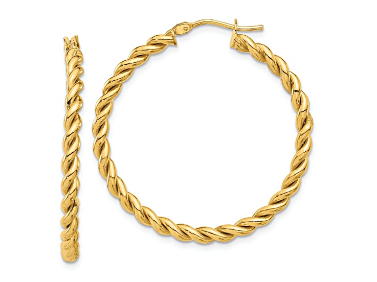 14k Yellow Gold 1 3/8 inch Polished Twisted Hoop Earrings